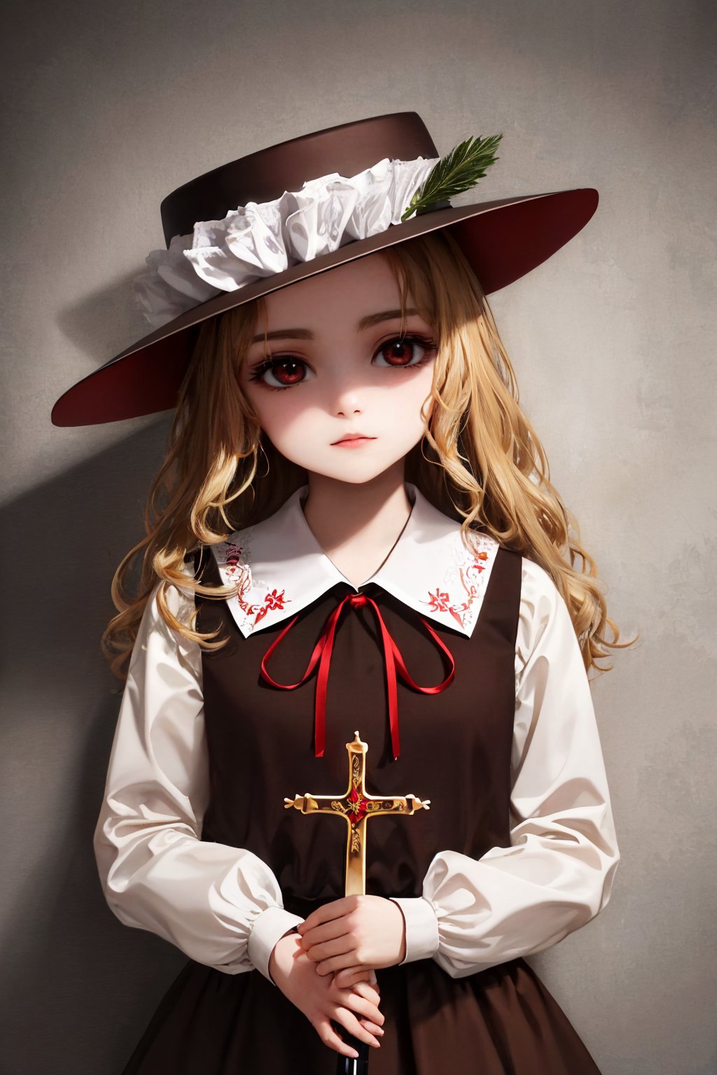 00027-3010910805-(masterpiece, best quality_1.2), , cowboy shot, solo, 1girl, dippjacketgirl, expressionless, looking at viewer, holding, cross,.jpg